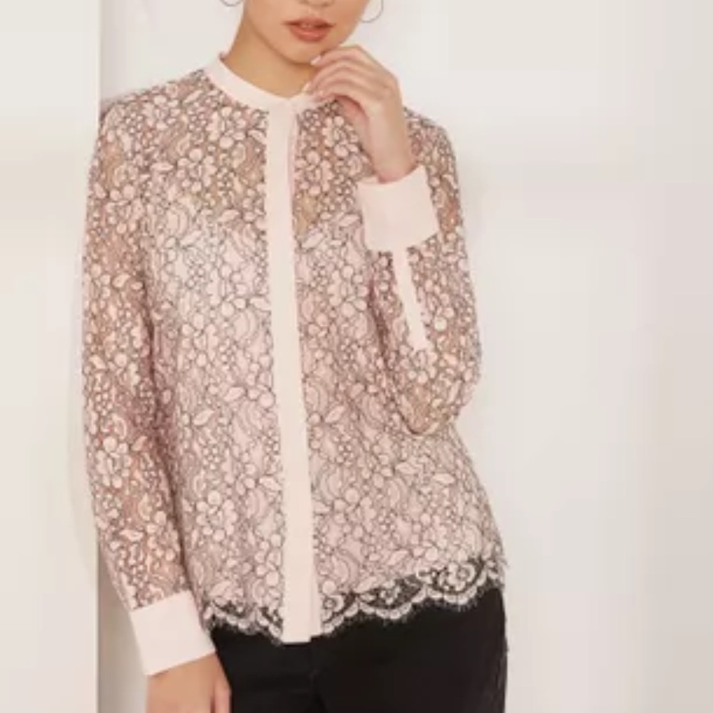 J. Crew Pink and Black lace blouse
